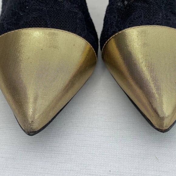 Stella Luna Black Lace & Gold Pointed Toe Booties, Size 38 (US 8), Ankle Boots - Picture 13 of 13